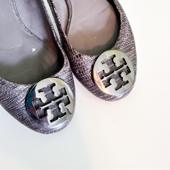 Tory Burch Snakeskin Minnie Ballet Flats Gray 6.5 - Picture 2 of 11